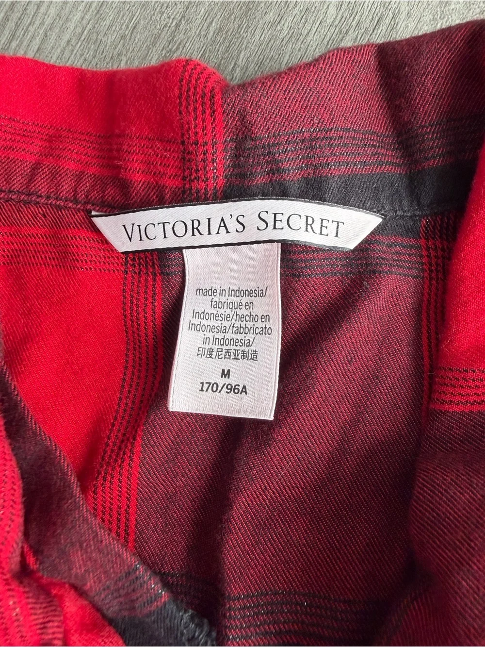 Victoria's Secret Women’s Sz M Red Black Buffalo Plaid Flannel Button Pajama Set